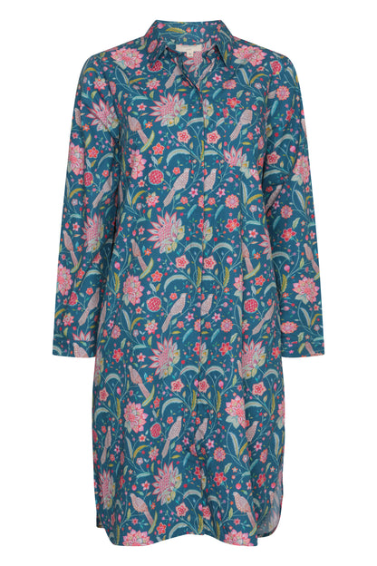 Birdsong Cotton Shirt Tail Midi Dress - Robin Egg Blue
