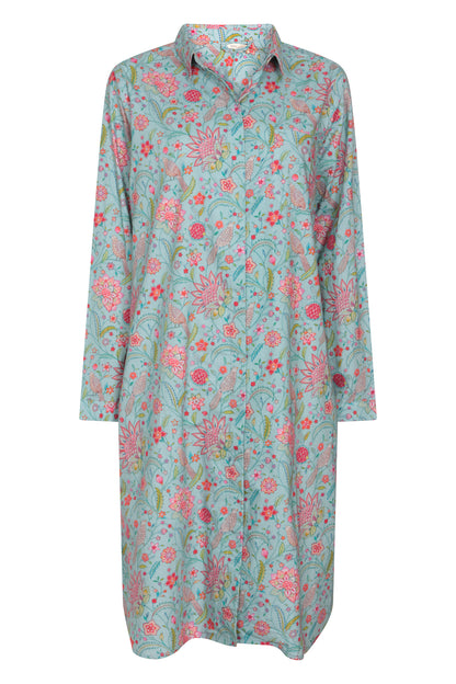 Birdsong Cotton Shirt Tail Midi Dress - Robin Egg Blue