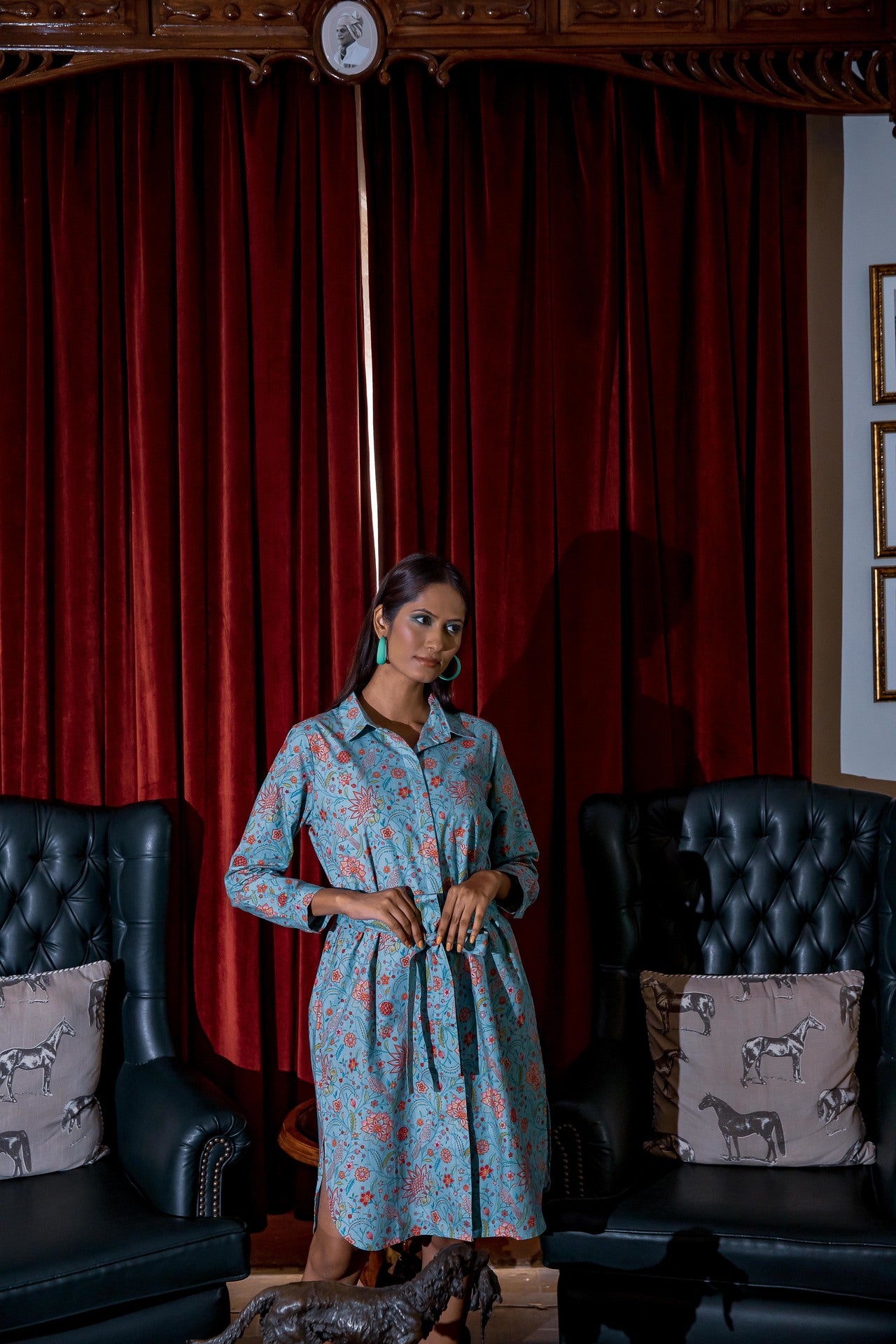 Birdsong Cotton Shirt Tail Midi Dress - Robin Egg Blue